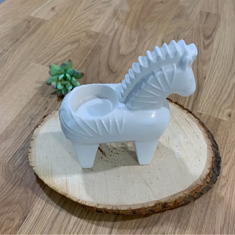 Jonathan Adler X Partylite Ceramic Dala Horse Zebra Votive Tealight Holder - Picture 4 of 7